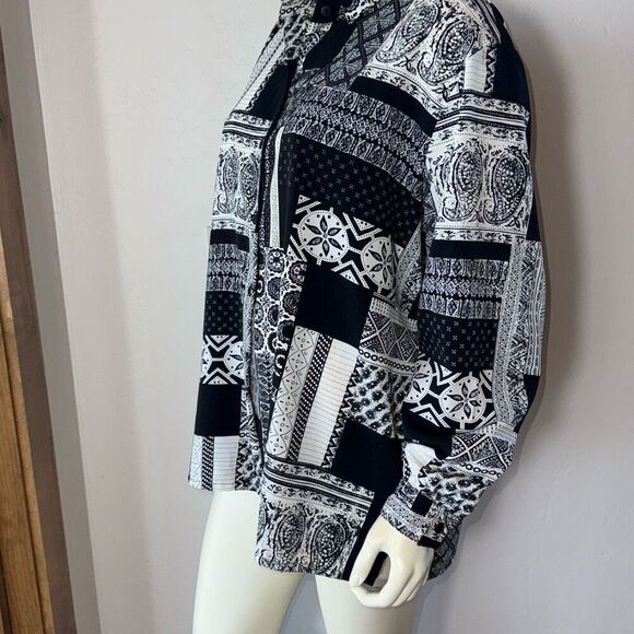 Vintage 90’s Alia Black And White Patchwork Print Oversized Button Down Shirt Wo - Picture 6 of 8